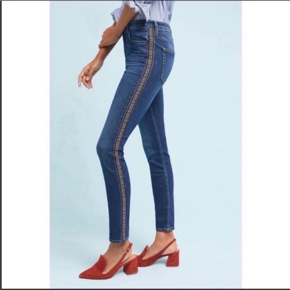 Anthropologie Reiko Blue Side Stripe Skinny Jeans Mid Rise Stretch Denim Ankle